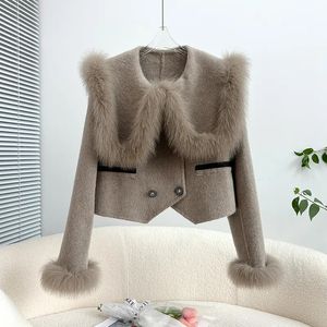Womens Fur Faux Women Hair Coat Lady Girl DoubleSided T Cashmere Wool Short Fashion Jacket JT3400 230928