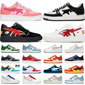 Sk8 baixo tênis de couro patente preto branco azul sapatos casuais mulheres homens camuflagem skate jogging esportes estrela