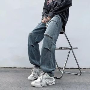 Erkek Kot Kargo Pantolon Bahar Yaz Sonbahar Büyük Boy Boyunca Vintage Denim Sokak Giyim Hip Hop Zipper Gevşek Adam Pantolon