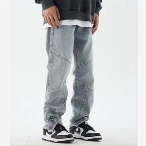 Mode Jeans Tide Männer Herbst Casual Vintage Patchwork Gerade Einfarbig Hosen Reißverschluss Hellblau Lose Denim Hosen Hip Hop Jungen Männer Böden XXL 45-75 KG