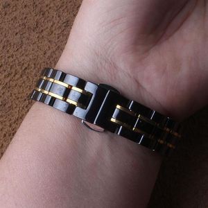 Titta på band 14mm 15mm 16mm 17mm 18mm 19mm 20mm Watchbands Straps Black Ceramic med guldfärgstillbehör för Mens Womens Wristwa211m