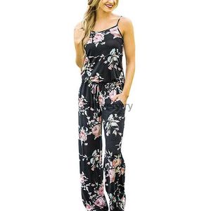 Macacões femininos macacão senhoras kaii floral feminino macacão moda cinta de espaguete longo playsuits casual praia calças largas perna macacões feminino macacãol231005