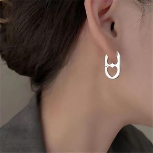 Hoop Earrings Simple Hollow Double Heart For Women Jewelry Accessories Geometric Oval Silver Color Square Pig Nose