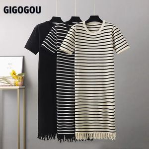 Abiti casual di base GIGOGOU Abito estivo basic in maglione lavorato a maglia Donna Slim aderente Abiti sopra il ginocchio Abito a tunica a maniche corte Nappa 230927