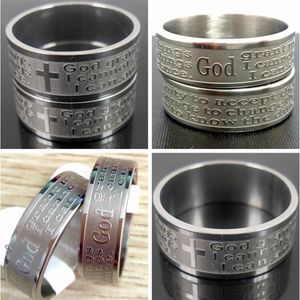 Bulk lots 100pcs lot Etched Serenity Prayer Bible Stainless Steel Rings Width 8mm Sizes 17-22mm Religious Jewelry Mix CROSS & With269W