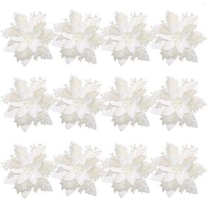 Decorative Flowers TOYANDONA 12pcs Christmas Floral Decoration Glitter Poinsettia For Home Party Ornaments With Fixing Clips And Gift