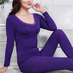 Women's Thermal Underwear 2022 Lace Thermal Underwear Sexy Ladies Clothes Winter Seamless Antibacterial Warm Intimates Print Long Women Shaped SetsL231005