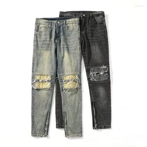 Pantaloni da uomo Moda Classici Jeans strappati retrò High Street Casual Allentati Pantaloni dimagranti dritti da uomo Abiti maschili