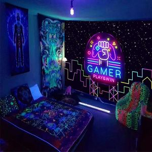 Tapestries Explosive Neon escent Tapestry Skull Game Psychedelic Decorative Background Cloth Dormitory Hanging 230928