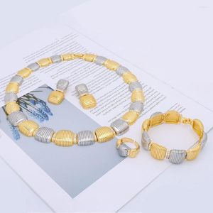 Colar brincos conjunto de luxo 4 pçs banhado a ouro para mulheres branco brinco anel e pulseira moda noiva jóias festa casamento