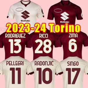 23 24 Torino FC Zaza Ricci Mens Soccer Jerseys Zima T. Sanabria Lukic Pellegri Singo Seck Home Away 3rd Football Shirt 2023 2024