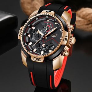 2020 LIGE Sport Watch Men Top Brand Luxury Chronograph Silicone Strap Quartz Mens Relógios Relógio À Prova D 'Água Relogio masculino Caixa T2537