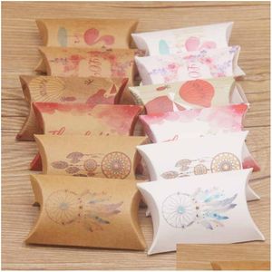 Gift Wrap 500Pcs Est Diy Design White Pillow Box Paperboard Retro Style Candy Packing Ring Display Letter Thank You Love Picture 8X5 Oti2X