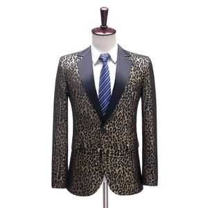 Erkekler Suits Blazers Party Balo Erkekler Sahne Kostümü İnce Fit Leopar Baskı Jacquard Smokin Ceket Ziyafet Top Şarkıcı DAN2677