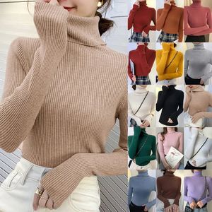 Kobiety swetry na dzianie sweter z długim rękawem dolna koszulka Sym Slim Turtleck Sweters Autumn Winter Soft Blouse dla kobiet 231005