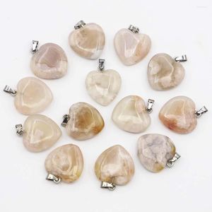 Anhänger Halsketten Naturstein Herz Kirschblüten Achat Anhänger Glücksmineralien Heilung Halskette Charms DIY Schmuck Zubehör Großhandel