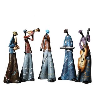 Objetos decorativos estatuetas criativas de banda de rock estatuetas resina retro instrumento musical músico estátua decoração para casa saxofone guitarra cantor wf108 230928