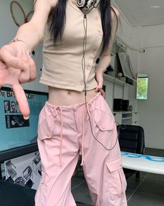 Women's Pants Harajuku Solid Cargo Jeans Y2K Pink Lo Waisted Streetwear 90S Baggy Pantalones Women Straight Wide Leg Sweatpants A364