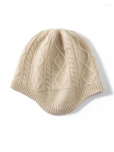 Berets melilamb zimowy kapelusz damski ochrona uszu kaszmirowa moda moda ciepła skręcona wełniana czapki pullover dziewczyny czapki