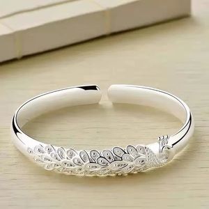 Bangle 925 sterling silver elegant Peacock opening screen bracelet Bangles for women fashion party wedding Accessories jewelry gift 231005