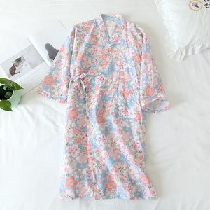 Women's Sleepwear Summer Cotton Gauze Nightdress Women Nightgown Bathrobe Pajamas Nightwear Long Sleeve Sleep Tops Female Home Clothes