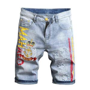 Patches designer rippade denim shorts hombre sommar hip hop korta jeans män rak denim shorts patch pant män jeans shorts269n