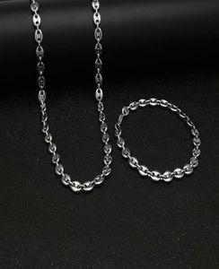 316L Stainless Steel Coffee Bean Chain 22quotNecklace and 8quotBracelets Fashion Hip Hop Jewelry Set Gold Chain for Men7413965