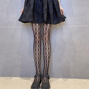 Women Socks Trendy Breathable Hollowed Out Black White Lolita Jacquard Stockings Girls Fishnet Pantyhose Female Sexy Tights Gift For