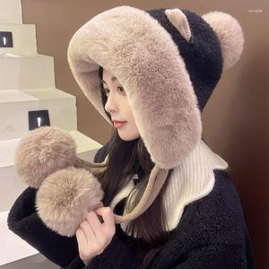 Berretti invernali edizione coreana tinta unita simpatico orecchio cappello in cashmere protezione in pelle scamosciata da donna nappa fascia calda Lei Feng