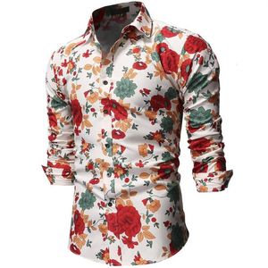 Camicia hawaiana da uomo con motivo floreale Slim fit Nuova camicia floreale casual da uomo rosso rosa, camicetta a maniche lunghe da uomo234A