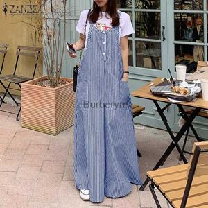 Women's Jumpsuits Rompers Vintage Striped Jumpsuits Women's Summer Overalls 2023 ZANZEA Casual Wide Leg Pants Female Long Pantalon Palazzo Oversize RomperL231005