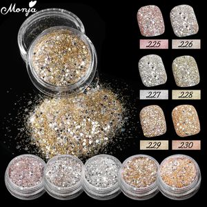 Pós acrílicos Líquidos Monja 6 Cores Glitter Prego Lantejoulas Ultra-fino Hexágono Flocos Luxo Dourado Pigmento Holográfico Pó DIY Decorações de Manicure 231005