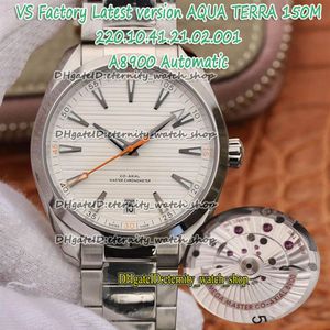 VSF Super-versione 150M 8900 VS8900 Orologio automatico da uomo Quadrante bianco strutturato Cassa in acciaio a mano arancione 220 10 41 21 02 001 eternità Wa199O