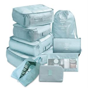 9 adet Set Seyahat Organizer Depolama Çantaları Bavul Paketleme Set Depolama Kılıfları Taşınabilir Bagaj Organizatör Giysileri Ayakkabı Düzenli Poşet180p
