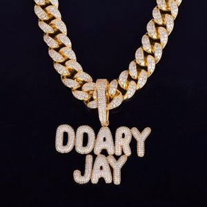 With 20MM 18inch Cuban Chain Custom Name Small Bubble Letters Chain Pendants Necklaces Men's Ice Out Cubic Zircon Hip Hop Jew210U