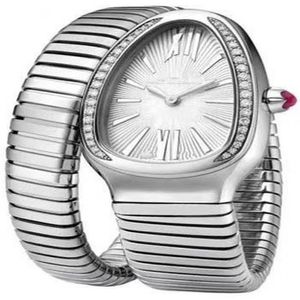 Klasyczna damska sukienka zegarek wąż srebrna biała bransoletka diamenty ramię Rzym japoński kwarcowy sport ze stali nierdzewnej Sapphire276v