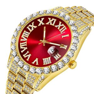 Relógios de pulso Xiaosang Moda Iced Out Micro Pave Cubic Zirconia Relógios Hip Hop Jóias Aço Inoxidável para Gift216N