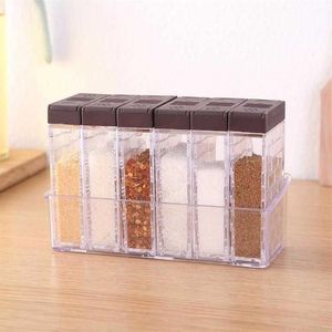 6pcs set Kitchen Jar Seasoning Rack Spice Storage Bottle Jars Transparent PP Salt Pepper Cumin Powder Box Tool258w