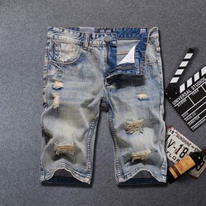 Verão moda masculina jeans shorts retro vintage designer destruído curto rasgado jeans homme hip hop algodão denim shorts men277c