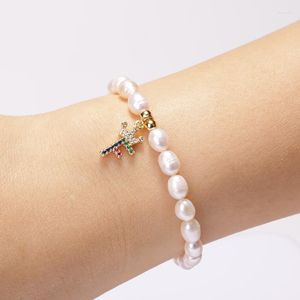 Strand Arrival Natural Freshwater Pearl Initial Alphabet Letter Name Pave Color Zircon Crown Pendant Charm Elegant Women Bracelet