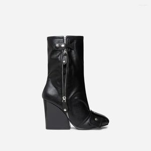 Stiefel 2023 Herbst/Winter Mode Damen High Chunky Heel Square Toe Side Zipper Ankle Boot Sexy