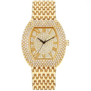 Relógios de pulso de luxo cristal mulheres relógio de ouro 2023 moda romana escala barril-em forma de quartzo analógico feminino relógio relogio feminino
