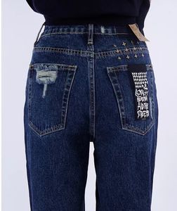 Jeans da donna Ksubi Designer a vita alta dritto a botte con fessura esterna design pantaloni in denim blu scuro da donna