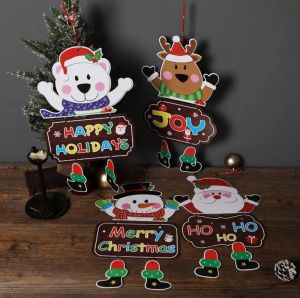 DHL Christmas Ornaments Paper Board Door Window Hanging Pendant Welcome Merry Christmas Boards Xmas Decortaions Santa Claus Snowman 1005