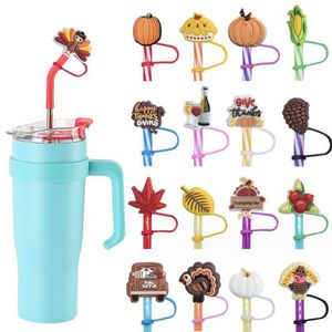 Thanksgiving day series straws cap reusable silicone pvc straws charms accessories protection cover dust plug