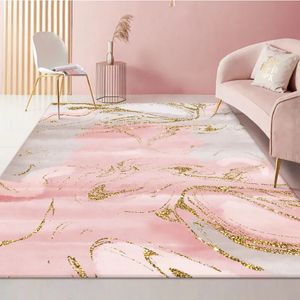 Dywany Nowoczesne nordyckie duża dywan salon 3D Drukuj Złoty różowy kolorowy streszczenie do kuchni do sypialni dywan Decor Decor Mat Tapis 230928