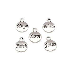 100Pcs lot Antique Silver Hope Believe Love Faith Jesus Charms Pendants For Jewelry Making Bracelet Necklace Findings 11 5x15 5mm 3006