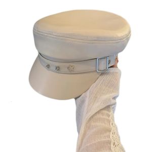 Berets unisex casual y2k meninas chapéu natal halloween pu mulheres carnaval ao ar livre militar estrela rebite decoração 231005