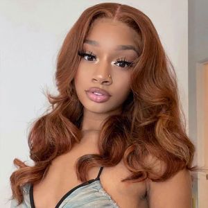 New Chestnut Brown Colored Glueless transparent Lace Front Wigs Loose Wave Wavy 13x4 HD Full Frontal Human Hair Wigs 150% Girl lady hairstyle