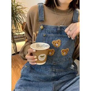 Women's Jumpsuits Rompers New Cartoon Bear Denim Jumpsuits Women Y2K Baggy Overalls Fe Vintage Loose Straight Wide-leg Jumpsuit One Piece OutfitL231005